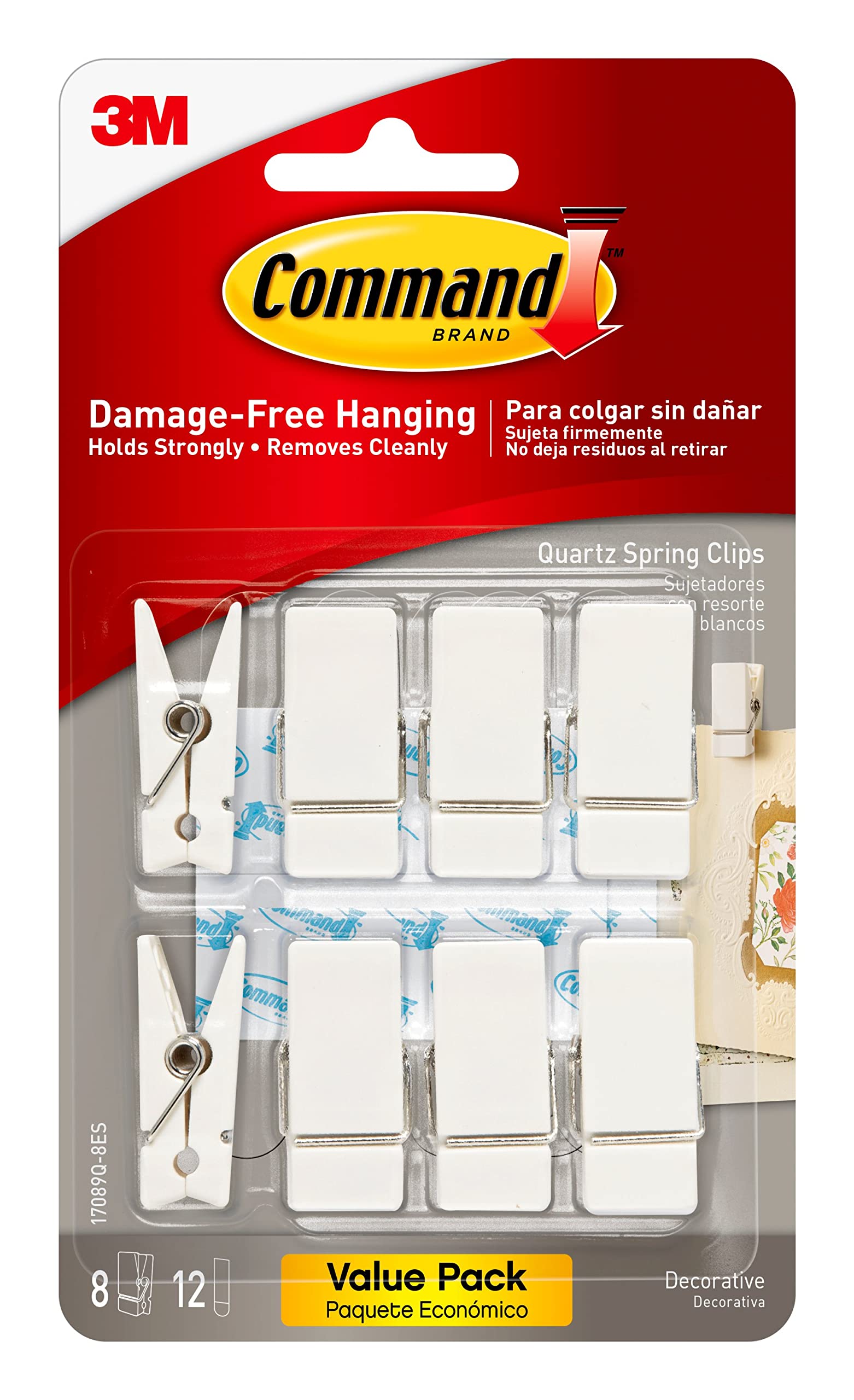 Command Spring Clips, Quartz, 8-Clips (17089Q-8ES), Great for dorm decor