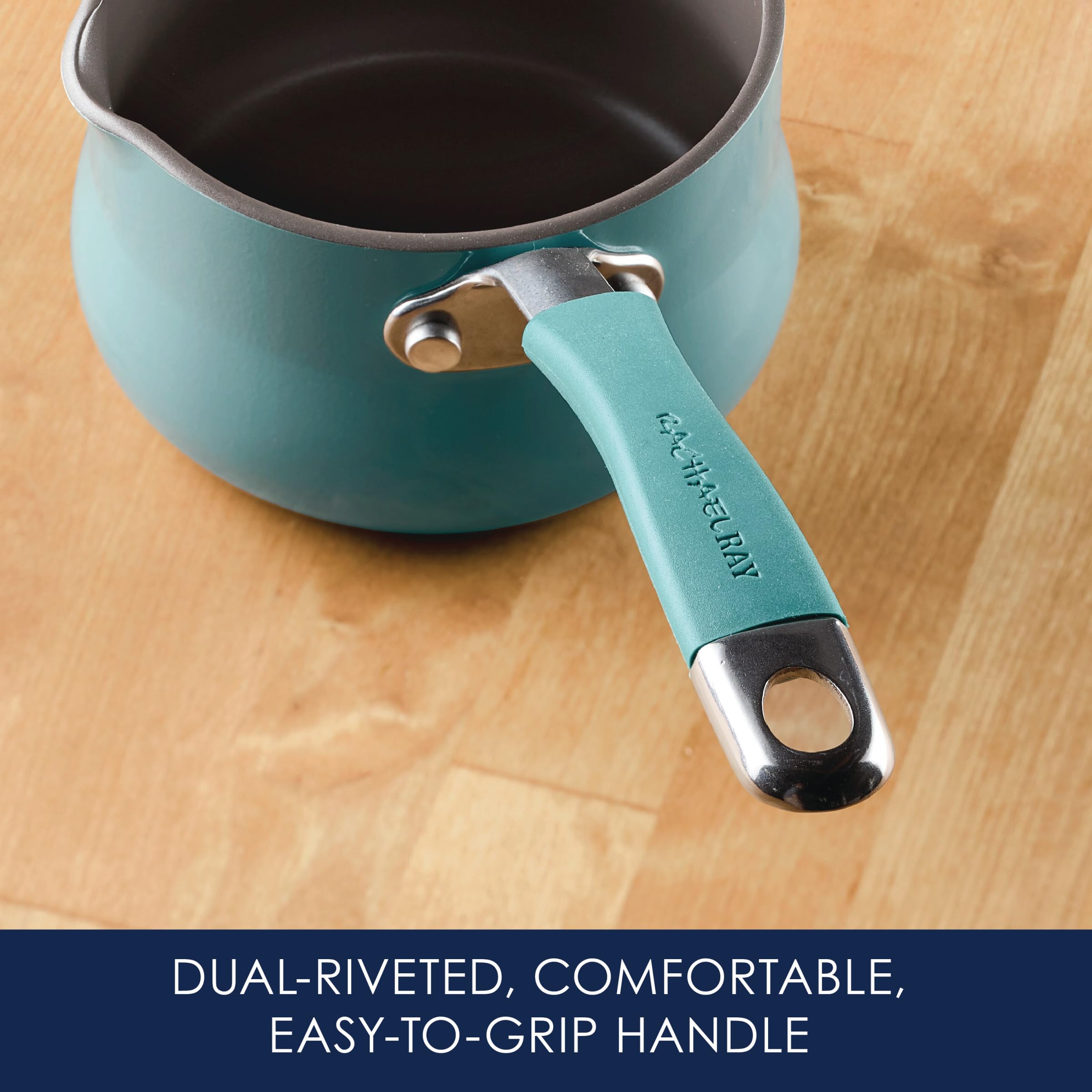 Rachael Ray Cucina Nonstick Butter Warmer/Small Saucepan, 0.75 Quart, Agave Blue