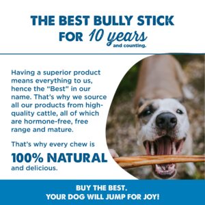 Best Bully Sticks 6 Inch Jumbo Bully Sticks for Large Dogs - 100% Natural, Grass-Fed Beef - Single Ingredient Grain and Rawhide Free Bully Stick Dog Chews | 25 Pack