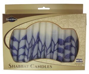 majestic giftware 12-pack hand crafted safed shabbat candle, 5 inch, tree blue