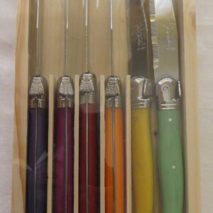 Jean Dubost Laguiole 6-Piece Steak Knives, Multi Colored Handles