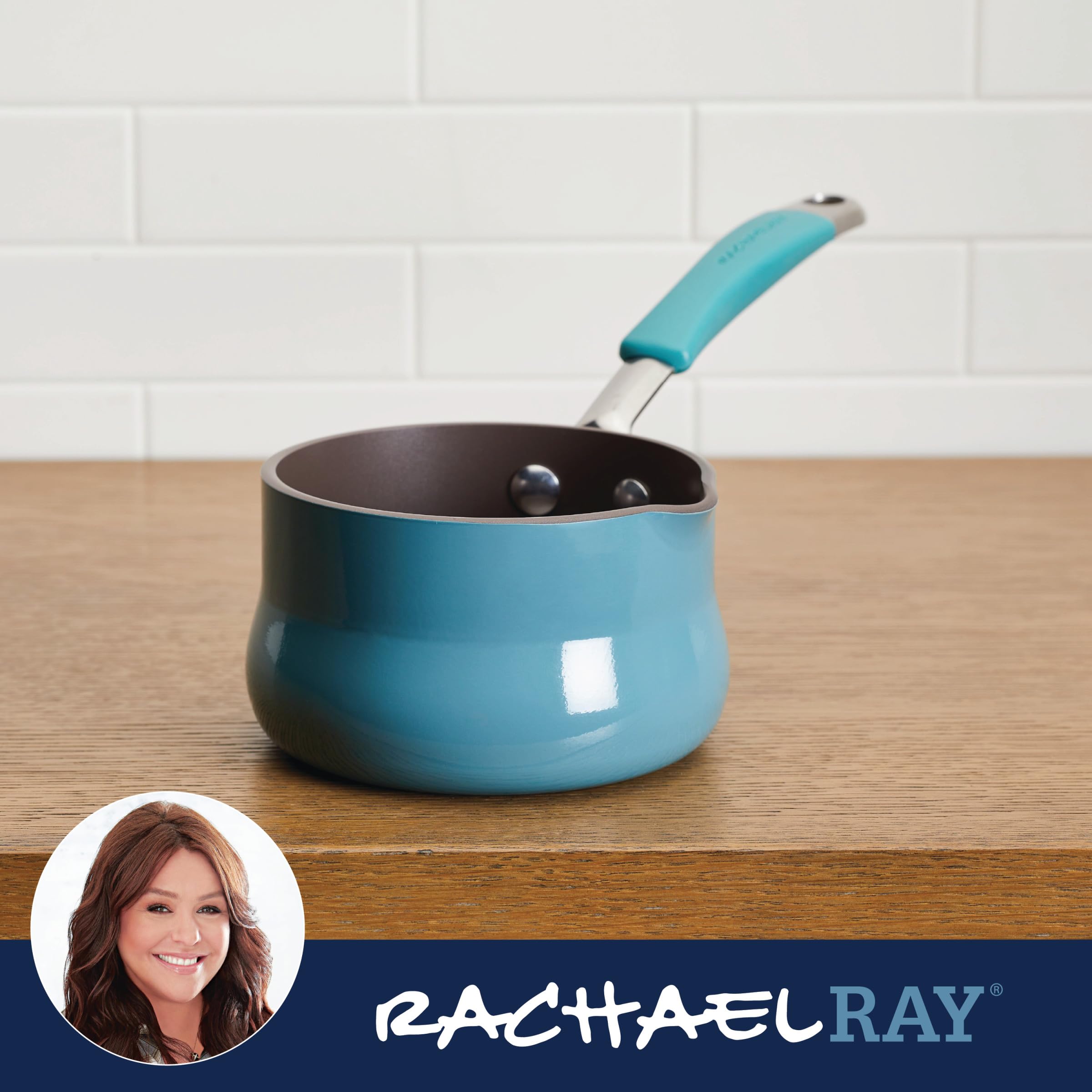 Rachael Ray Cucina Nonstick Butter Warmer/Small Saucepan, 0.75 Quart, Agave Blue