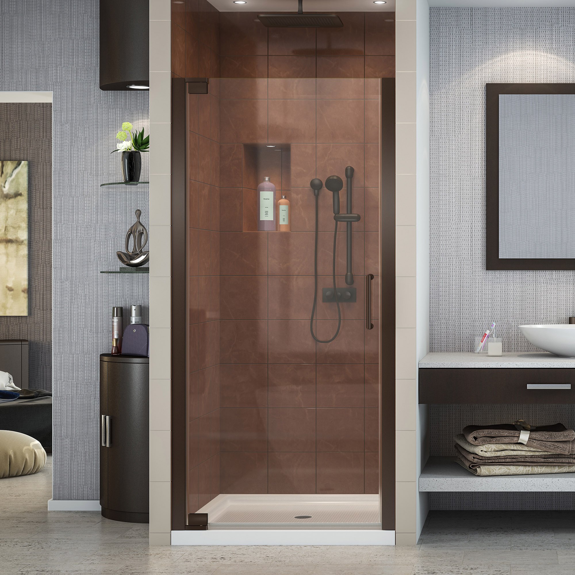 DreamLine Elegance 27-29 in. W x 72 in. H Frameless Pivot Shower Door in Oil Rubbed Bronze, SHDR-4127720-06