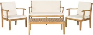 safavieh outdoor living collection bradbury 4-piece outdoor living set, natural/beige, chair: 25.6" x 24.8" x 31.9" bench: 48.4" x 24.8"