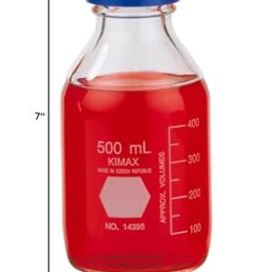 Kimble Chase DWK Kimble 500mL GL45 Round Media Bottle with Blue Cap, Graduations, 14395-500, Qty 1,500 mL