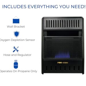 ProCom ML100TBAHR Ventless Propane Gas Blue Flame Space Heater with Thermostat Control for Living Room, Bedroom, Home Office, 10000 BTU, Heats Up to 300 Sq. Ft., Includes Wall Mount, Black