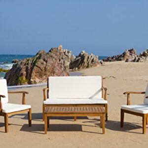 SAFAVIEH Outdoor Living Collection Bradbury 4-Piece Outdoor Living Set, Natural/Beige, Chair: 25.6" x 24.8" x 31.9" Bench: 48.4" x 24.8"