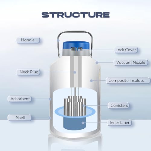 CGOLDENWALL 6L Cryogenic Container Liquid Nitrogen LN2 Tank Dewar Liquid nitrogen dewar Aluminum Alloy with 6 Canisters and Carry Bag