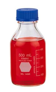 kimble chase dwk kimble 500ml gl45 round media bottle with blue cap, graduations, 14395-500, qty 1,500 ml