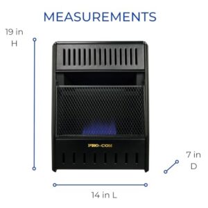 ProCom ML100TBAHR Ventless Propane Gas Blue Flame Space Heater with Thermostat Control for Living Room, Bedroom, Home Office, 10000 BTU, Heats Up to 300 Sq. Ft., Includes Wall Mount, Black