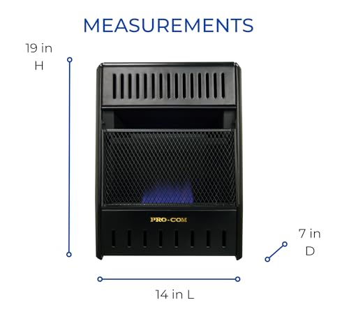 ProCom ML100TBAHR Ventless Propane Gas Blue Flame Space Heater with Thermostat Control for Living Room, Bedroom, Home Office, 10000 BTU, Heats Up to 300 Sq. Ft., Includes Wall Mount, Black