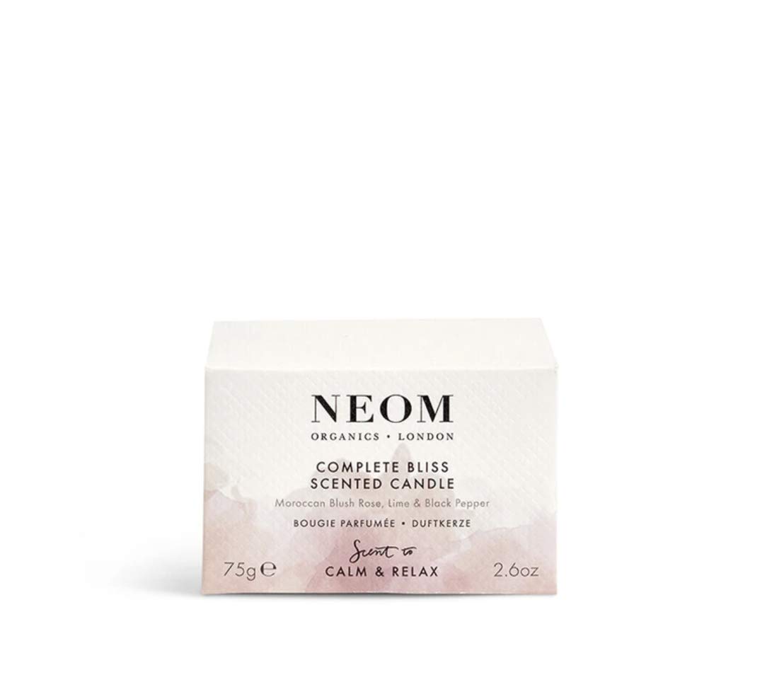 NEOM- Complete Bliss Scented Candle, Travel Size | Blush Rose, Lime & Black Pepper | Essential Oil Aromatherapy Candle | Scent to De-Stress