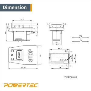 POWERTEC 120V/230V Dual Voltage Paddle Switch, 3 HP at 230 Volts, UL Certified. Large Knee Paddle for Power Tools Fast Power Off. Fits Table Saw, Router Table, Drill Press, Bench Saw, Band Saw (71007)