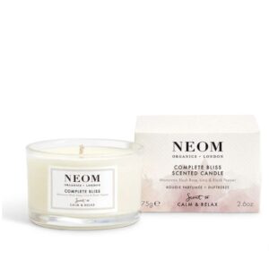 neom- complete bliss scented candle, travel size | blush rose, lime & black pepper | essential oil aromatherapy candle | scent to de-stress