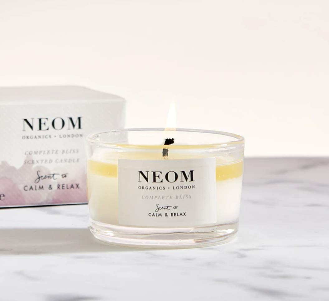 NEOM- Complete Bliss Scented Candle, Travel Size | Blush Rose, Lime & Black Pepper | Essential Oil Aromatherapy Candle | Scent to De-Stress