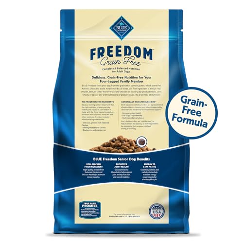 Blue Buffalo Freedom Grain-Free Senior Dry Dog Food, Provides Energy To Stay Active, Made in the USA with Natural Ingredients, Chicken & Potatoes, 11-lb. Bag