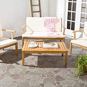 SAFAVIEH Outdoor Living Collection Bradbury 4-Piece Outdoor Living Set, Natural/Beige, Chair: 25.6" x 24.8" x 31.9" Bench: 48.4" x 24.8"