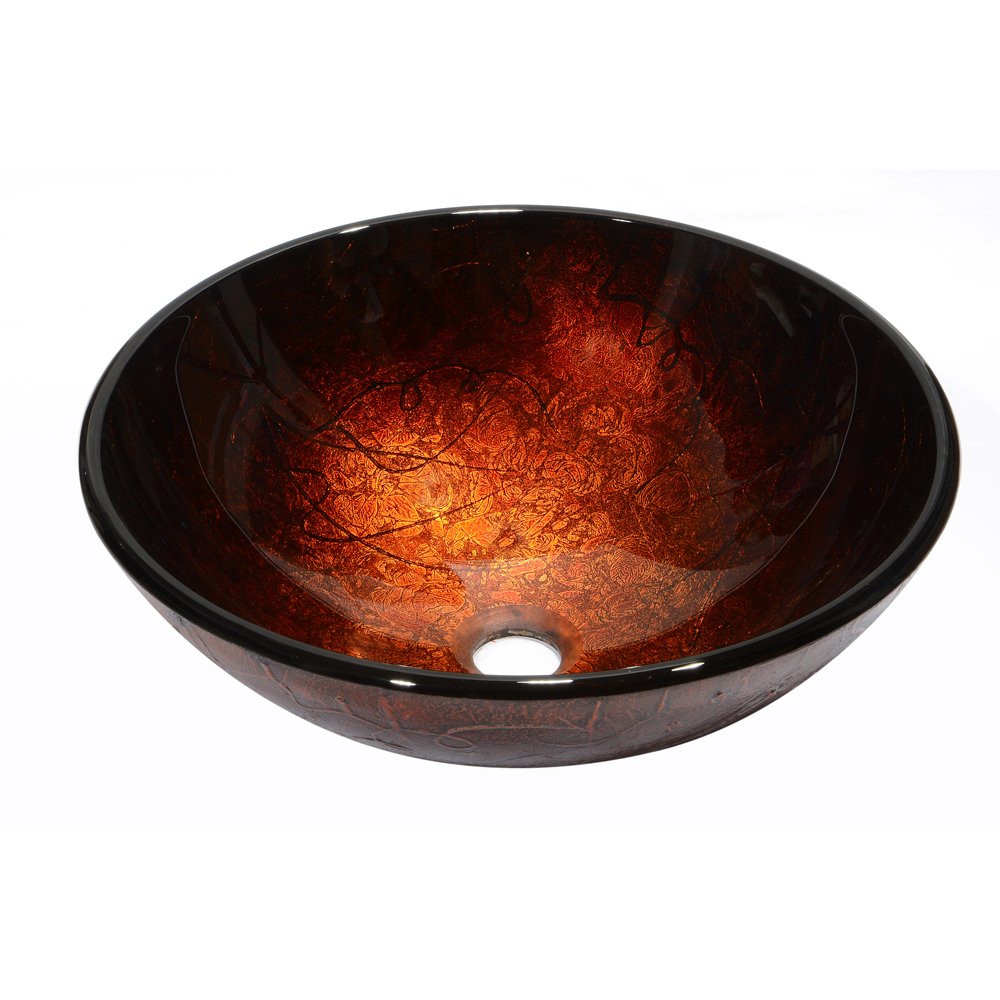 Dawn GVB86138 Tempered Glass, Hand-Painted Glass Vessel Sink-Round Shape, Brown