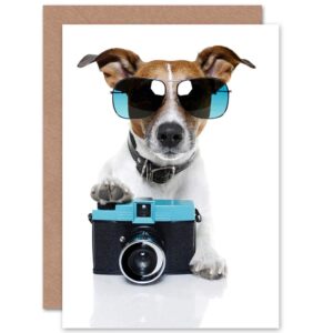 wee blue coo cool jack russell dog camera photo sunglasses birthday sealed greeting card plus envelope blank inside