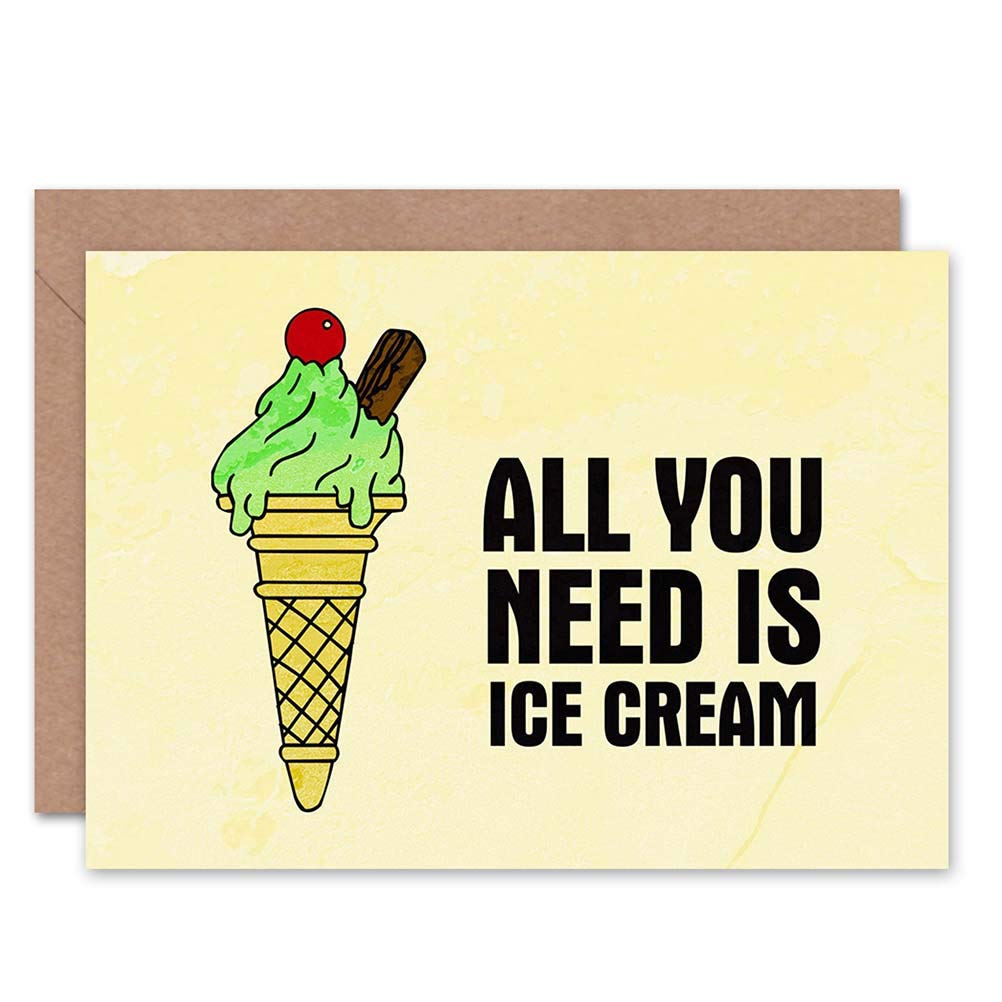 Wee Blue Coo ALL YOU NEED IS ICE CREAM CUTE COOL RETRO BLANK GREETINGS BIRTHDAY CARD