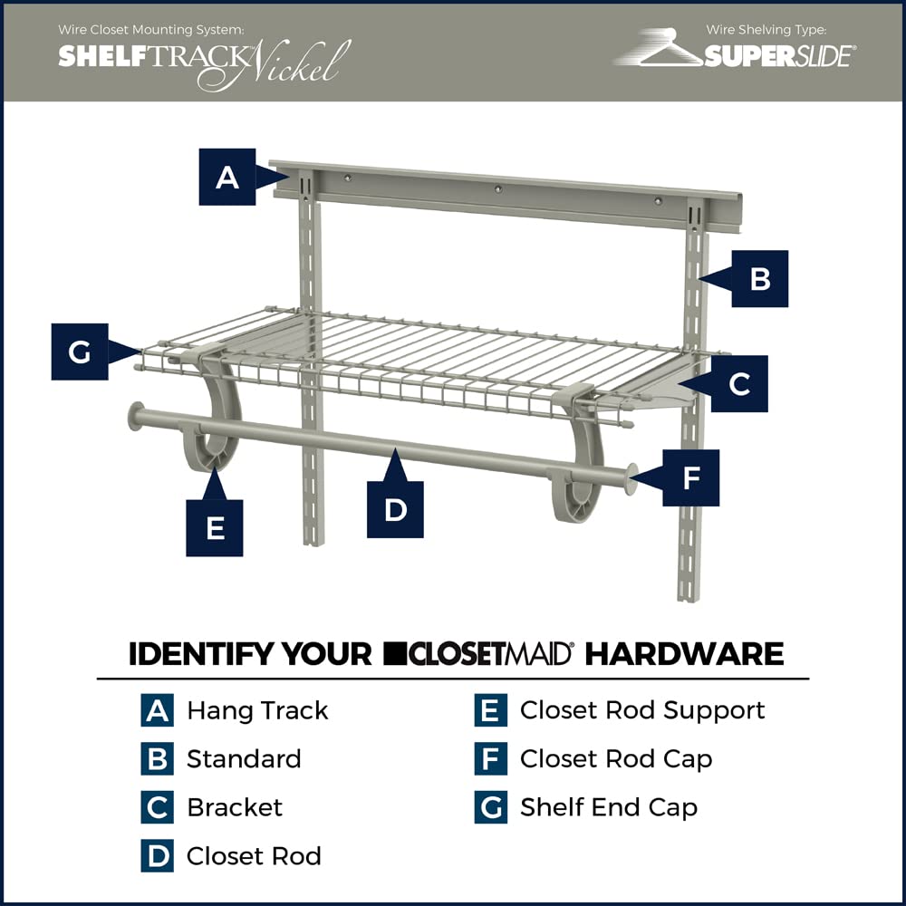 ClosetMaid SuperSlide Hanging Closet Rod Bar, 4 Ft., for Closet Organizer Systems, Nickel Finish