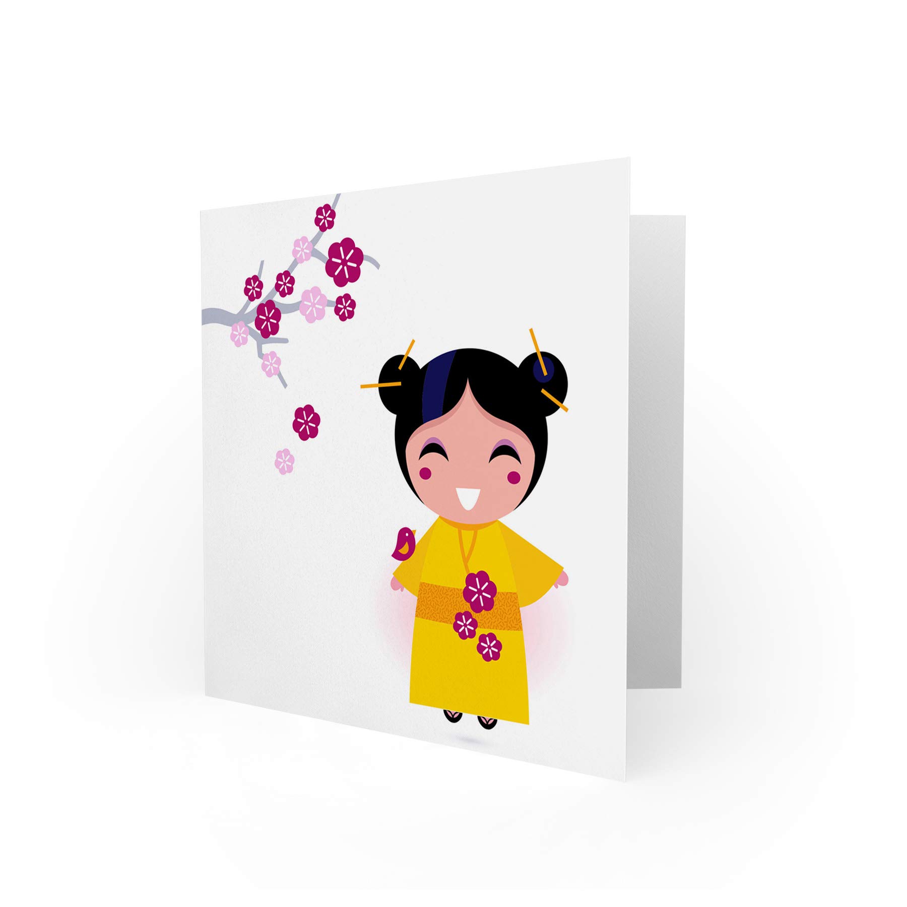 Wee Blue Coo JAPANESE GEISHA CHERRY BLOSSOM KIMONO BLANK GREETINGS BIRTHDAY CARD ART