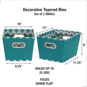 Household Essentials 70-1 Small Tapered Decorative Storage Bins | 2 Pack Set Cubby Baskets | Aqua Chevron