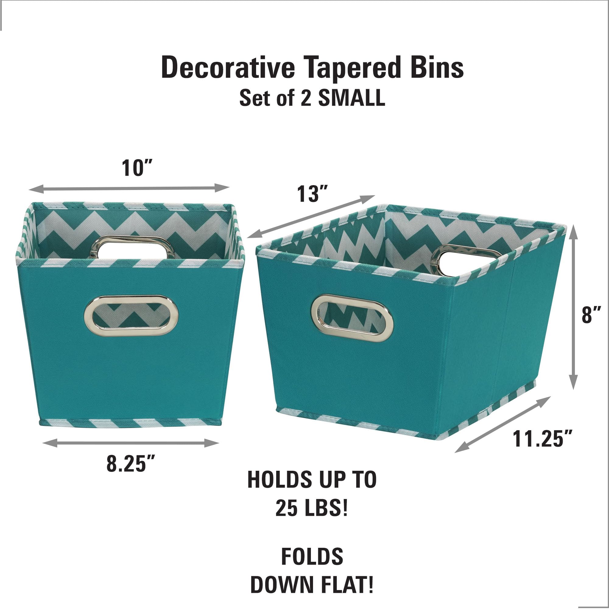 Household Essentials 70-1 Small Tapered Decorative Storage Bins | 2 Pack Set Cubby Baskets | Aqua Chevron