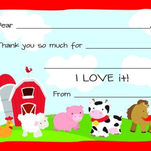 20 Barnyard Fill-in Children Birthday Thank You Cards