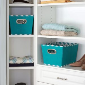 Household Essentials 70-1 Small Tapered Decorative Storage Bins | 2 Pack Set Cubby Baskets | Aqua Chevron