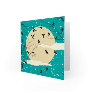 Wee Blue Coo WINTER TREE WITH CROWS AGAINST MOON SNOW BLANK GREETINGS BIRTHDAY CARD ART