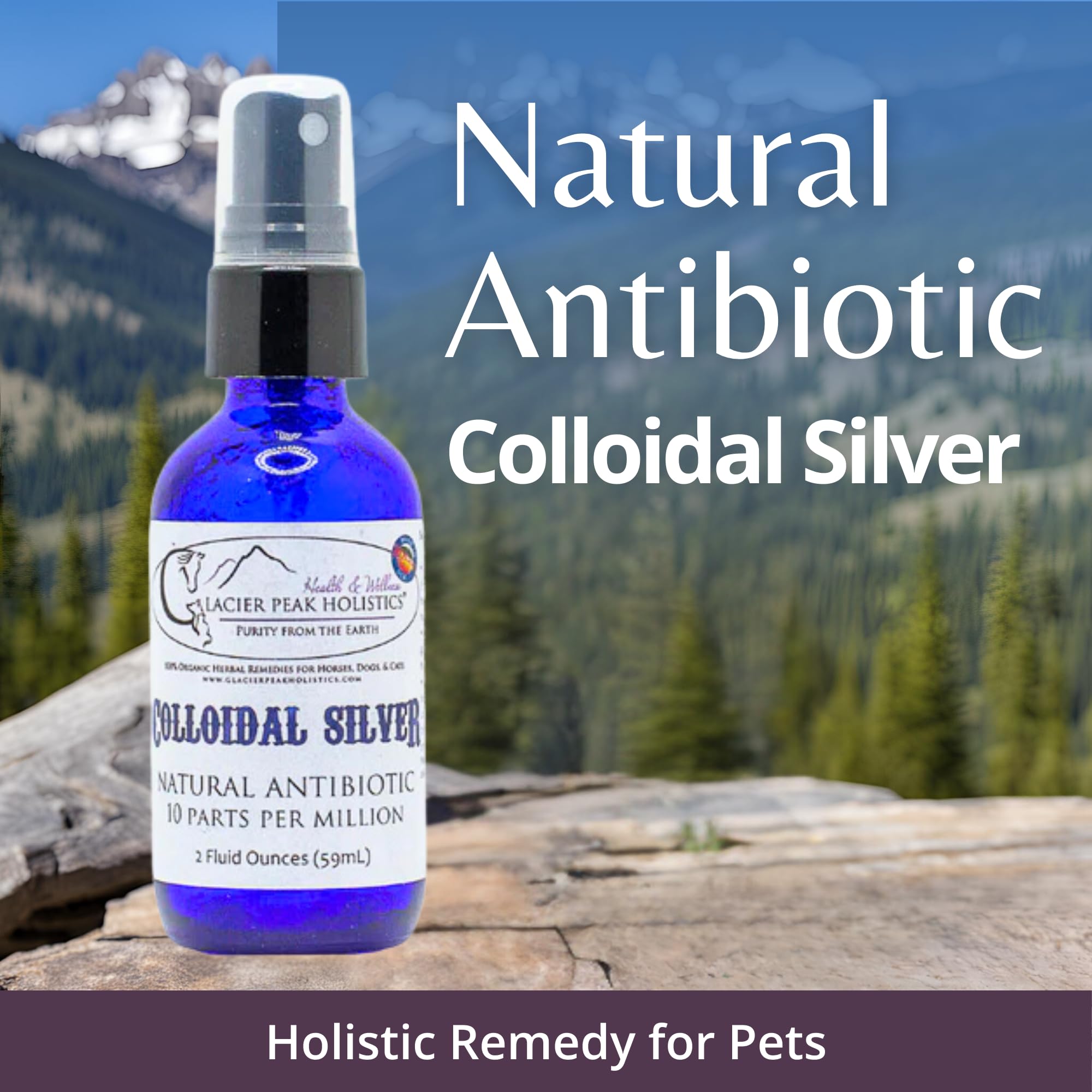 Glacier Peak Holistics Colloidal Silver - Natural Antibiotic Spray for Dogs & Cats, Internal & External for Anti-Itch and Infection in Pets - 2oz