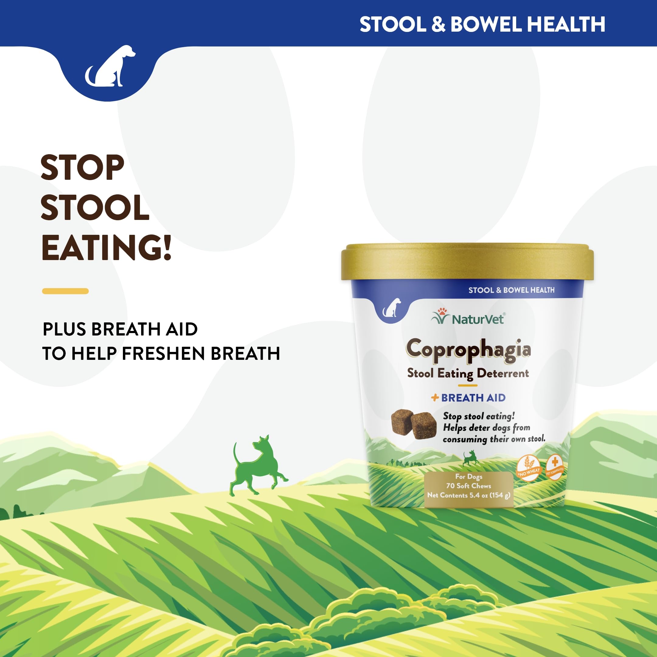 NaturVet – Coprophagia Stool Eating Deterrent Plus Breath Aid – Deters Dogs from Consuming Stool – Enhanced with Breath Freshener, Enzymes & Probiotics – 70 Soft Chews