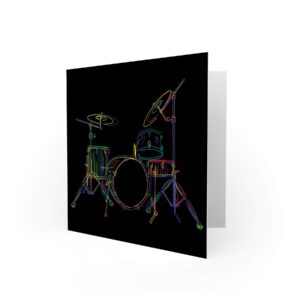 Wee Blue Coo DRUM SET MUSIC COLOURFUL ILLUSTRATION BLACK BLANK GREETINGS BIRTHDAY CARD