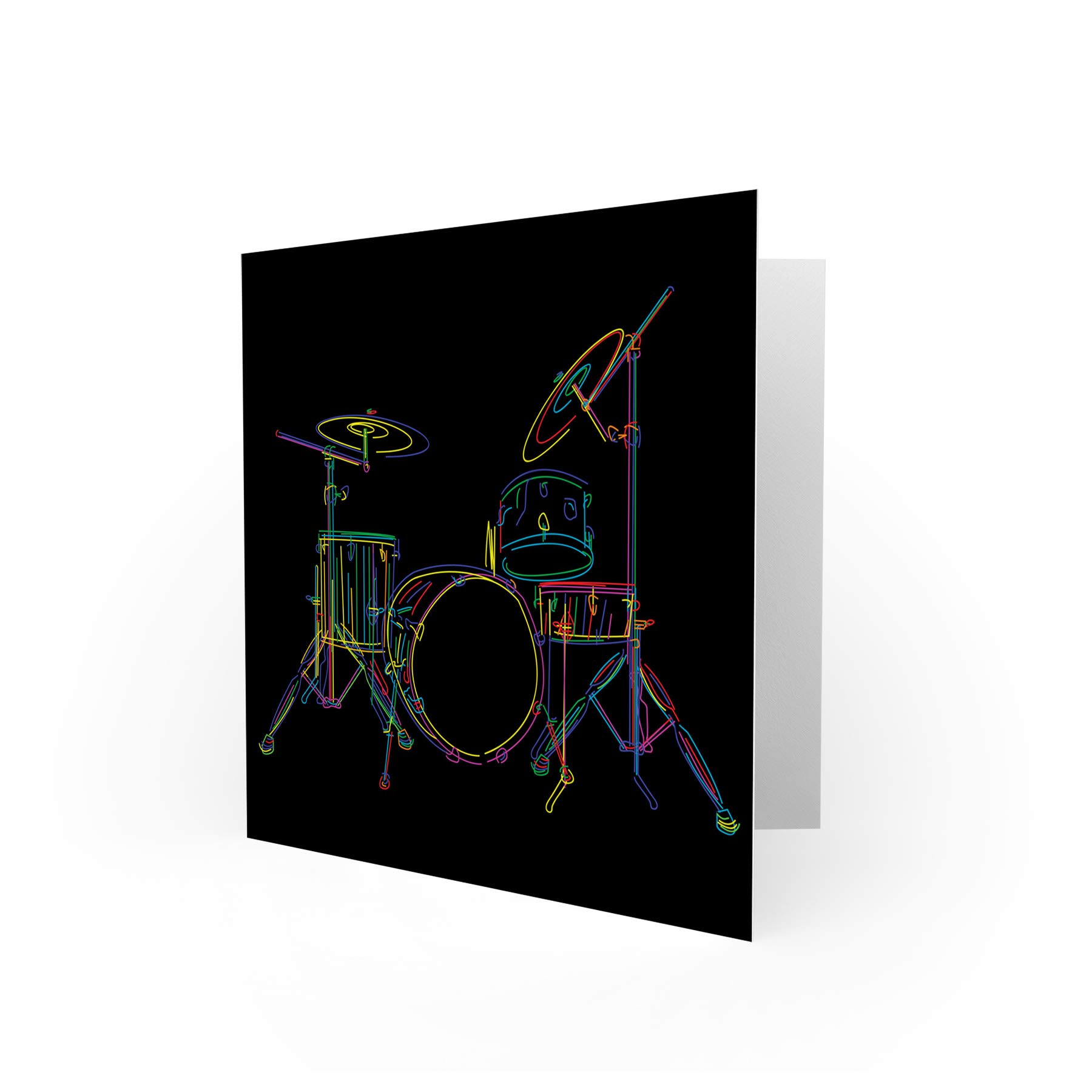 Wee Blue Coo DRUM SET MUSIC COLOURFUL ILLUSTRATION BLACK BLANK GREETINGS BIRTHDAY CARD