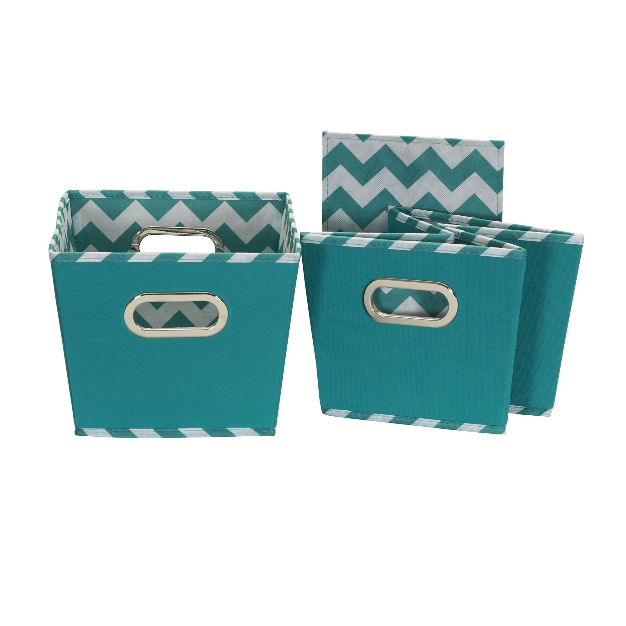 Household Essentials 70-1 Small Tapered Decorative Storage Bins | 2 Pack Set Cubby Baskets | Aqua Chevron