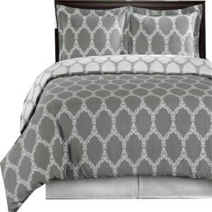 Gray and White Brooksfield 3-Piece King/Cal-King Comforter Cover (Duvet-Cover-Set) 100% Cotton 300 TC