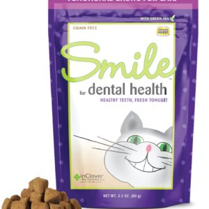 In Clover Smile Daily Dental Health Soft Chews for Cats, Support Healthy Teeth and Fresh Tongue with Catnip and Green Tea, Prebiotics, and Chlorophyll for Fresh Breath