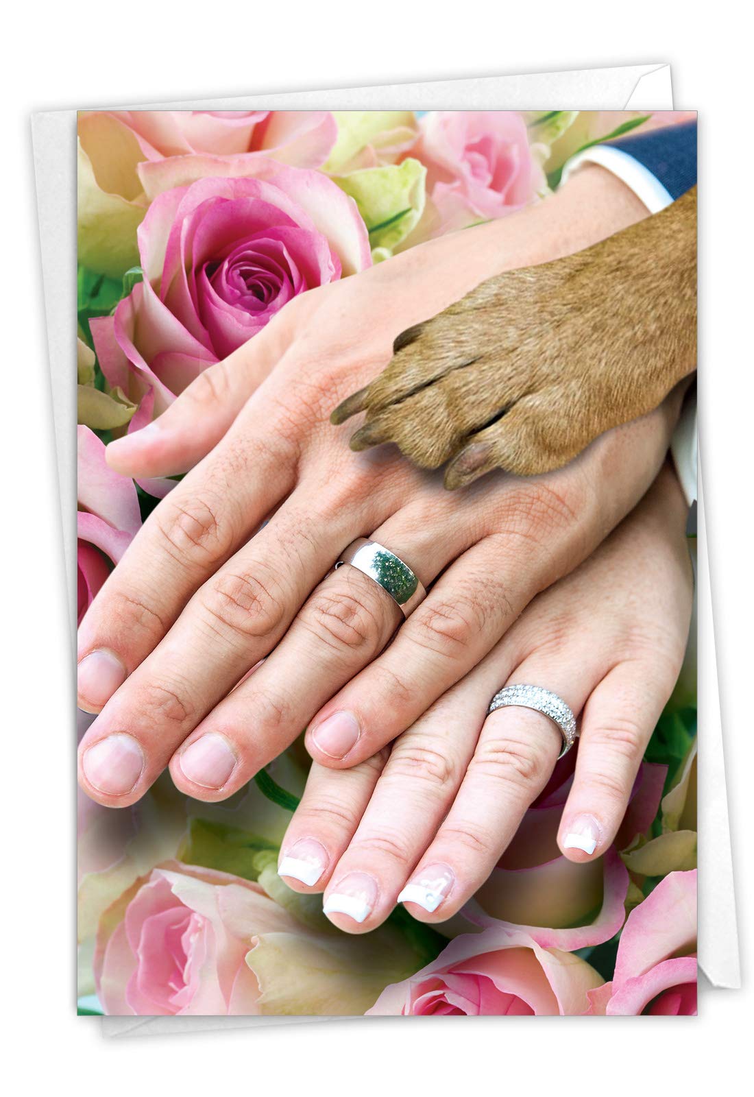 NobleWorks Funny Wedding Congratulations Greeting Card with 5 x 7 Inch Envelope (1 Card) Congrats, Man, Woman - Thank You Hands And Dog Paw 9027