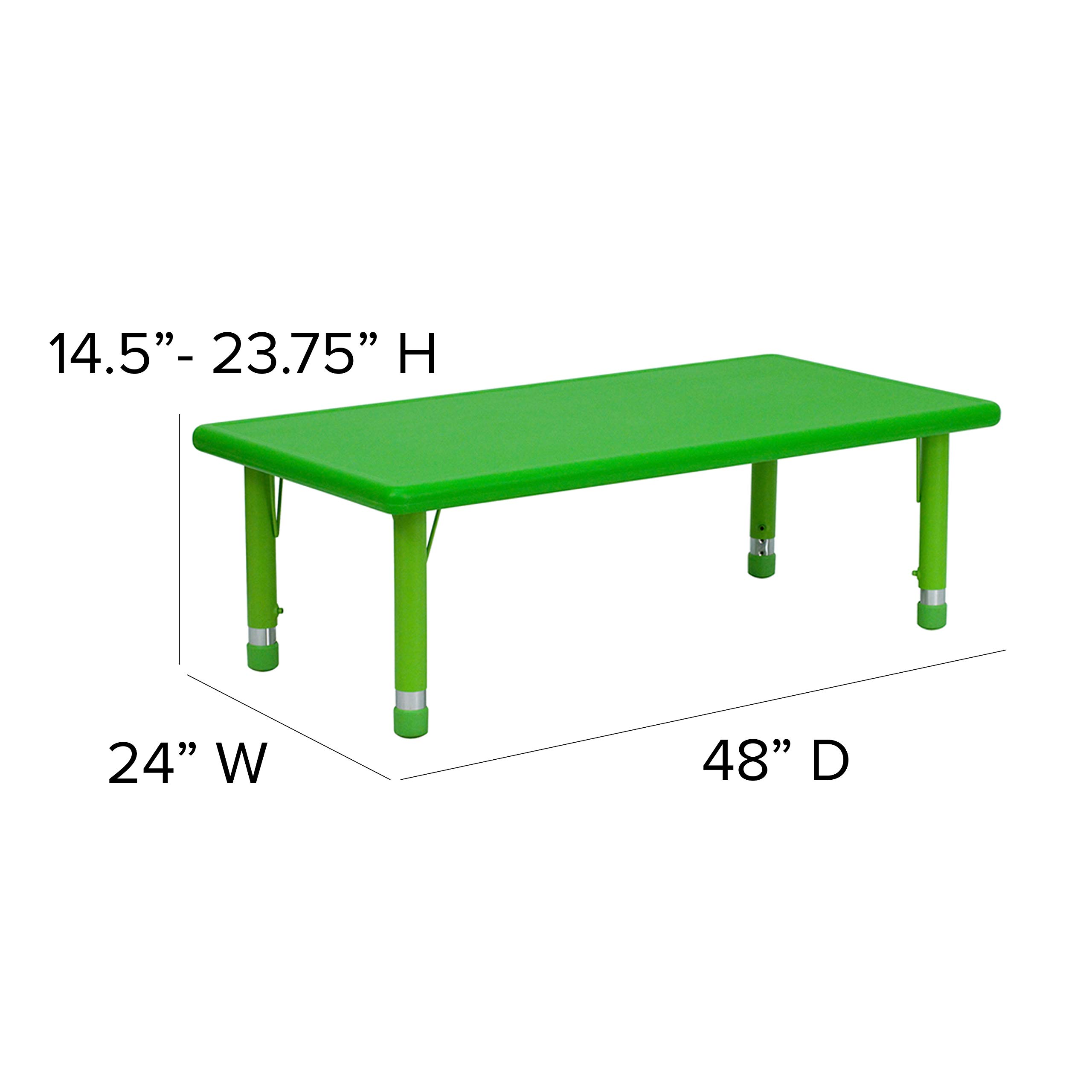 Flash Furniture Rectangular Plastic Height Adjustable Activity Table, 24 x 48, Green