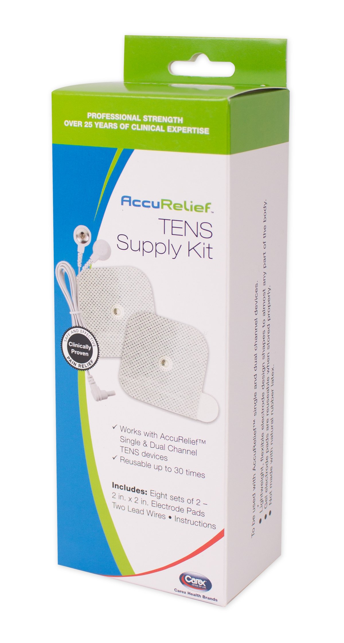 AccuRelief Universal TENS Unit Supply Kit - TENS Unit Pads and Lead Wires - for AccuRelief Single and Dual Channel TENS Devices and TENS Units with Snap Electrodes, 2 Count (Pack of 8) Electrodes.