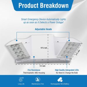 Ciata Led Emergency Lights with Battery Backup, for Home Power Failure, Hardwired with Adjustable Heads, Backup Battery, Emergency Lights for Business, Indoor Emergency Lights