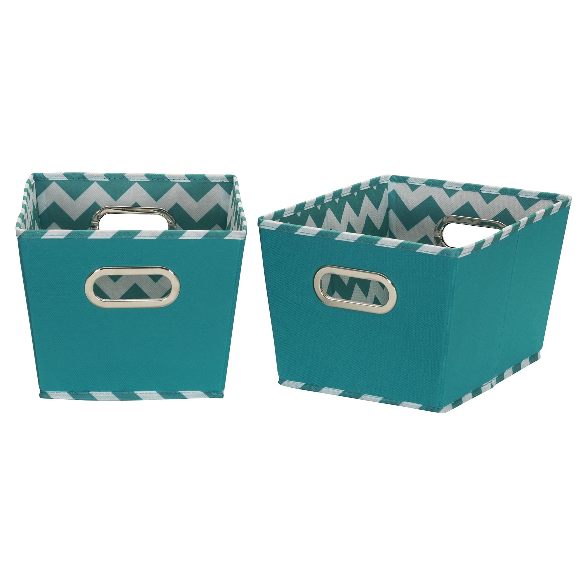 Household Essentials 70-1 Small Tapered Decorative Storage Bins | 2 Pack Set Cubby Baskets | Aqua Chevron