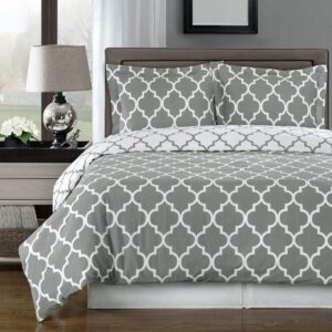 gray and white meridian 3-piece full/queen comforter cover (duvet-cover-set) 100% cotton 300 tc