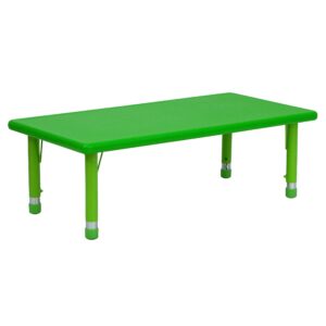 flash furniture rectangular plastic height adjustable activity table, 24 x 48, green