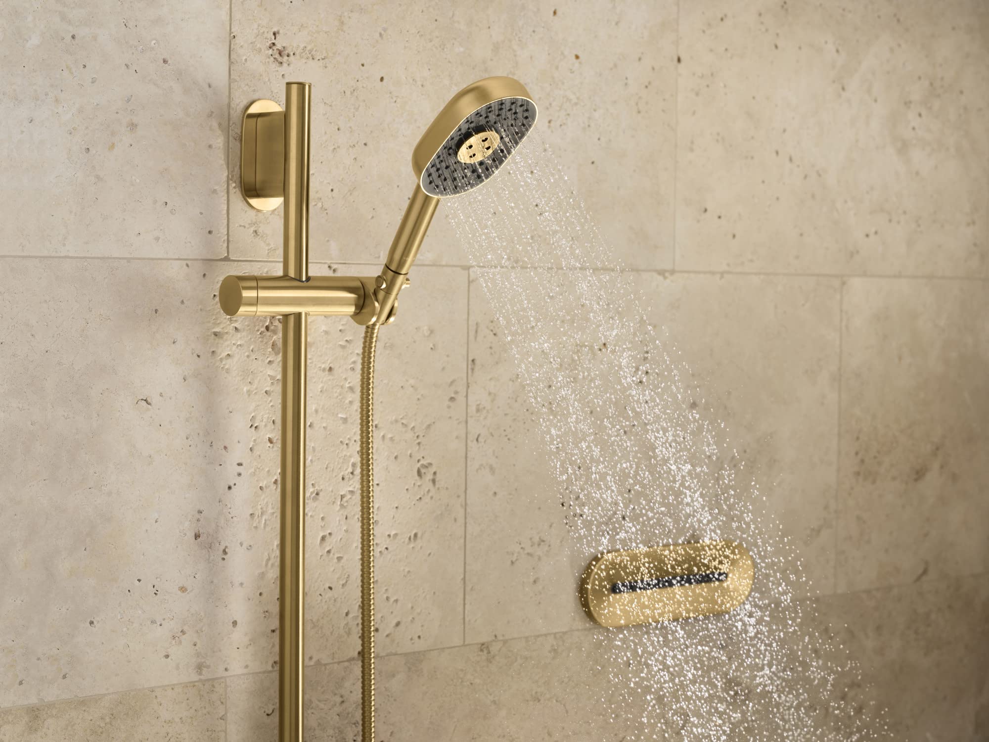 KOHLER 26284-G-2MB Statement Oblong MULTIFUNCTION HAND SHOWER, Maximum Spray Performance& 3 Spray Experiences, Vibrant Brushed Moderne Brass, 1.75 GPM