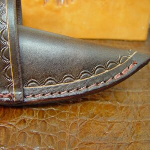 Custom Leather Knife Sheath for a Buck 692 Vanguard or Zipper. Tooled & Dyed Brown_AB