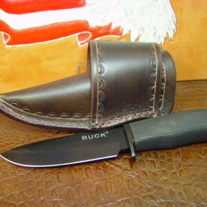 Custom Leather Knife Sheath for a Buck 692 Vanguard or Zipper. Tooled & Dyed Brown_AB