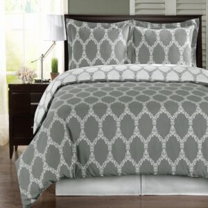 gray and white brooksfield 3-piece king/cal-king comforter cover (duvet-cover-set) 100% cotton 300 tc