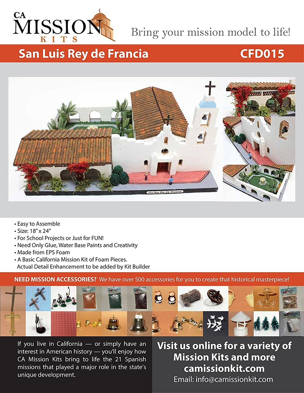 California Mission Model Kit SAN LUIS REY DE FRANCIA